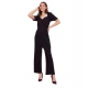 Generic Women's Polyester Lycra Solid Puff Sleeve Jumpsuit (Black) Generic Women's Polyester Lycra Solid Puff Sleeve Jumpsuit (Black)
