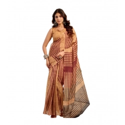 Generic Women's Linen Cotton Printed Ready To Wear Saree With Unstitched Blouse 5.5 Mtr (Brown)