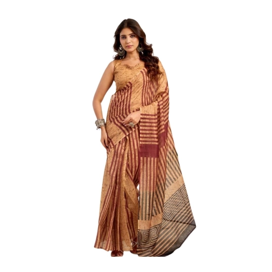 Generic Women's Linen Cotton Printed Ready To Wear Saree With Unstitched Blouse 5.5 Mtr (Brown) Generic Women's Linen Cotton Printed Ready To Wear Saree With Unstitched Blouse 5.5 Mtr (Brown)