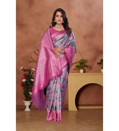 Generic Women's Banarasi Silk Jaquard Woven Saree With Unstitched Blouse 5.5Mtr (Pink)