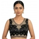 Generic Women's Silk Embroidered V-Neck Sleeveless Readymade Padded Blouse (Black, Size 38)