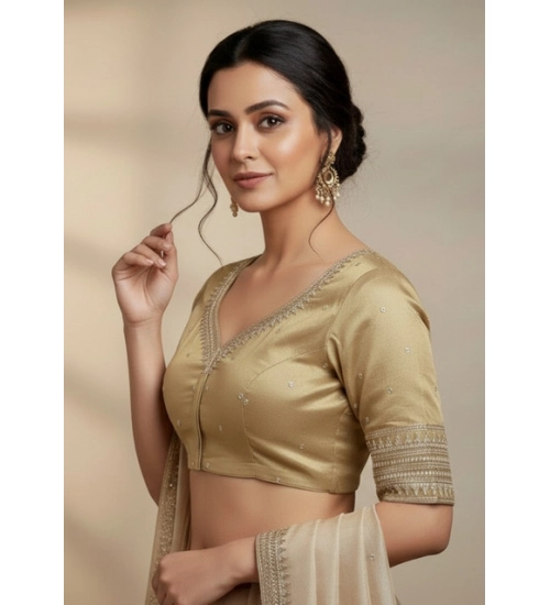 Generic Women's Vichitra Silk V Neck Padded Blouse (Beige, 38 Ready Size (Self-Alterable 36–40) Generic Women's Vichitra Silk V Neck Padded Blouse (Beige, 38 Ready Size (Self-Alterable 36–40)