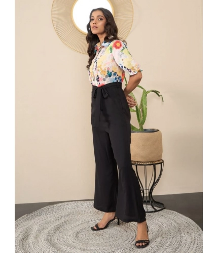 Generic Women's Polyester Floral Half Sleeves Jumpsuit (Multicolor)