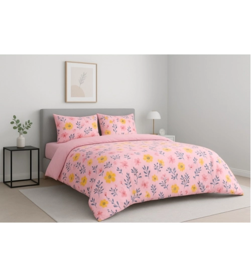 Generic Microfiber Floral Printed Double Bedsheet with 2 Pillow Covers (Pink)