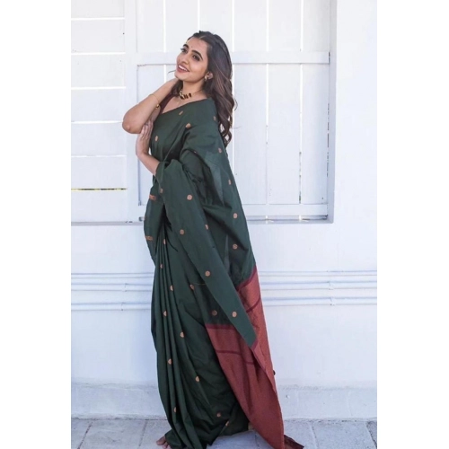 Women's Litchi silk Printed Saree With Unstitched Blouse (Dark Green) Women's Litchi silk Printed Saree With Unstitched Blouse (Dark Green)