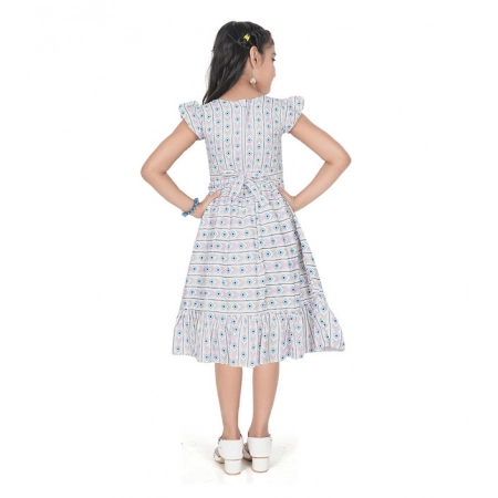 Generic Girl's Twill Printed Short Sleeve Round Neck Dress (Grey)