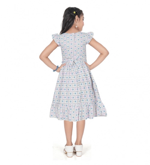 Generic Girl's Twill Printed Short Sleeve Round Neck Dress (Grey) Generic Girl's Twill Printed Short Sleeve Round Neck Dress (Grey)