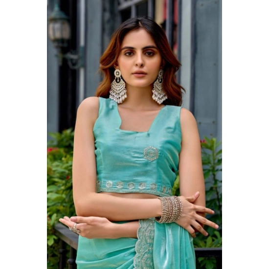 Generic Women's Faux Shimmer Geometric Ready to wear Saree With Unstitched Blouse 5.5Mtr (Light_AquaBlue) Generic Women's Faux Shimmer Geometric Ready to wear Saree With Unstitched Blouse 5.5Mtr (Light_AquaBlue)