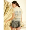 Generic Women's Polyester Lace Self Design Short Sleeve Top (Yellow)