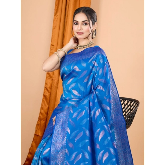 Generic Women's Soft Silk Jacquard Saree With Unstitched Blouse 5.5Mtr (Blue)