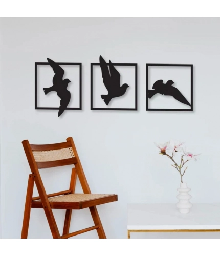 Generic Birds in Frame Wooden Wall Decor – Set of 3 Panels (Black)