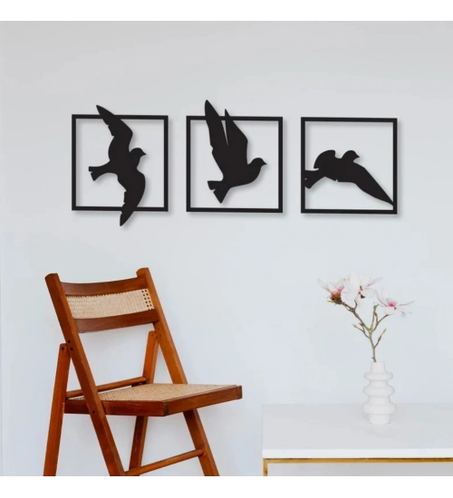 Generic Birds in Frame Wooden Wall Decor – Set of 3 Panels (Black)