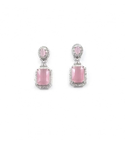 Generic Women's Brass Silver Plated Drop Earrings (Pink)