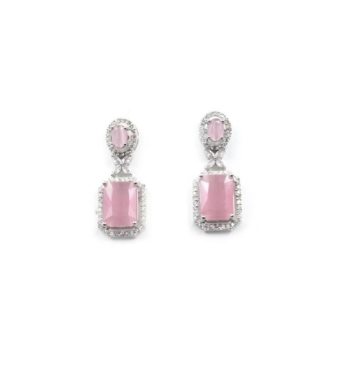 Generic Women's Brass Silver Plated Drop Earrings (Pink) Generic Women's Brass Silver Plated Drop Earrings (Pink)