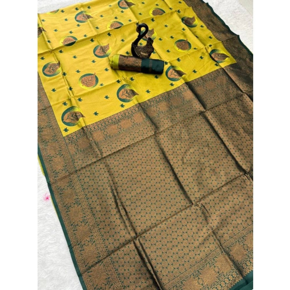 Generic Women's Banarasi Silk Jacquard Work Saree With Unstitched Blouse 5.5Mtr (Yellow) Generic Women's Banarasi Silk Jacquard Work Saree With Unstitched Blouse 5.5Mtr (Yellow)