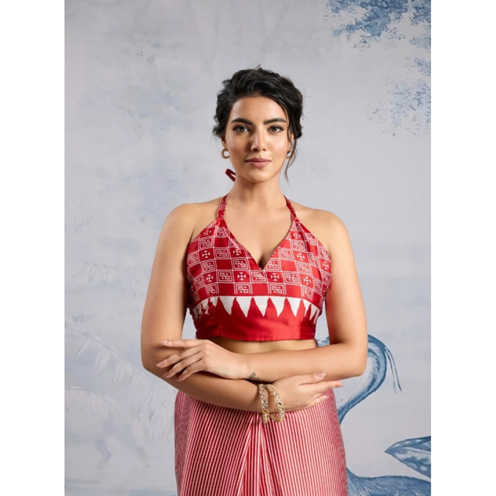 Generic Women's Satin Crepe Printed Saree With Unstitched Blouse 5.5Mtr (Red) Generic Women's Satin Crepe Printed Saree With Unstitched Blouse 5.5Mtr (Red)