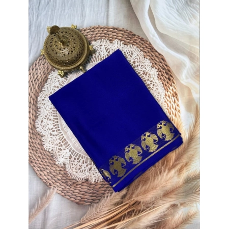 Generic Women's Crepe Chit Pallu Solid Saree With Unstitched Blouse 5.5Mtr (Navy Blue)