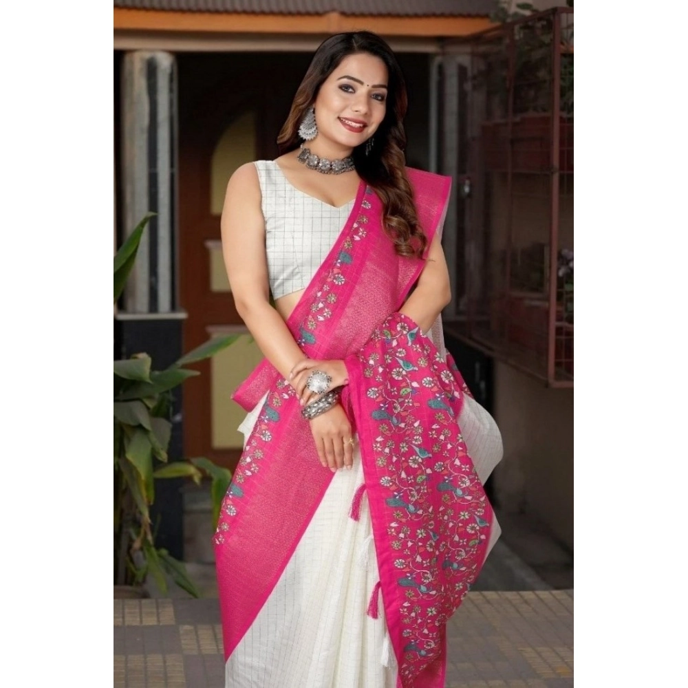 Generic Women's Cotton Silk Printed Saree With Unstitched Blouse 5.5Mtr (White-Pink) Generic Women's Cotton Silk Printed Saree With Unstitched Blouse 5.5Mtr (White-Pink)