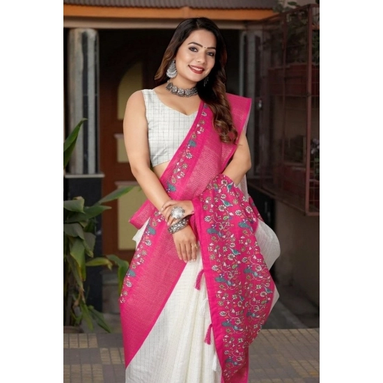 Generic Women's Cotton Silk Printed Saree With Unstitched Blouse 5.5Mtr (White-Pink) Generic Women's Cotton Silk Printed Saree With Unstitched Blouse 5.5Mtr (White-Pink)