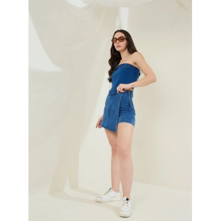Generic Women's Denim Lycra Solid Zip Closure Skorts (Blue) Generic Women's Denim Lycra Solid Zip Closure Skorts (Blue)
