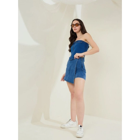 Generic Women's Denim Lycra Solid Zip Closure Skorts (Blue) Generic Women's Denim Lycra Solid Zip Closure Skorts (Blue)