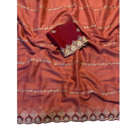 Generic Women's Georgette Embroidered Saree With Unstitched Blouse 5.5Mtr (Rust Orange) Generic Women's Georgette Embroidered Saree With Unstitched Blouse 5.5Mtr (Rust Orange)