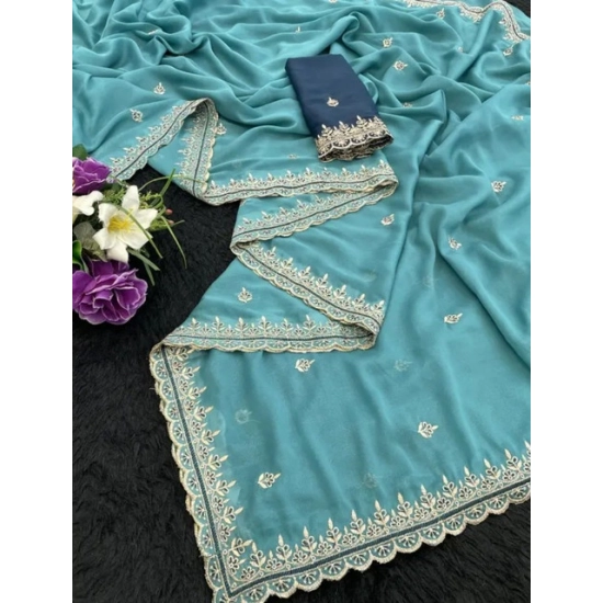 Generic Women's Georgette Embellished Saree With Unstitched Blouse 5.5Mtr (Aqua Blue) Generic Women's Georgette Embellished Saree With Unstitched Blouse 5.5Mtr (Aqua Blue)