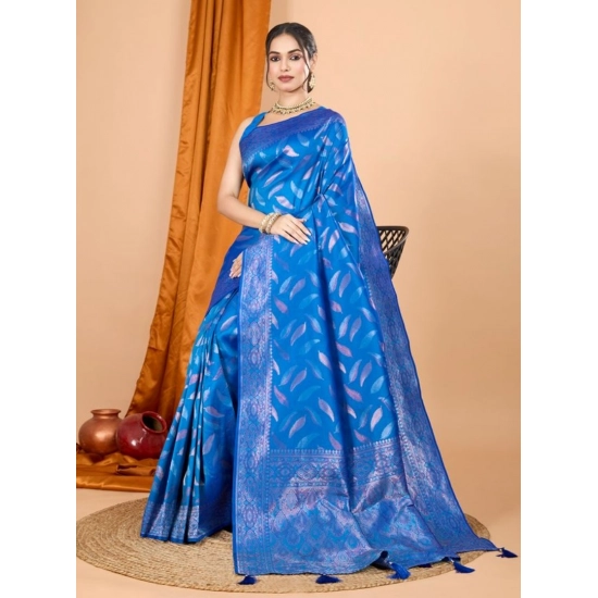 Generic Women's Soft Silk Jacquard Saree With Unstitched Blouse 5.5Mtr (Blue)