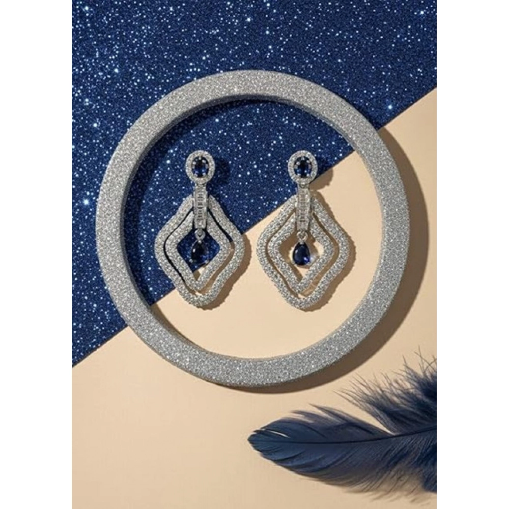 Generic Women's Brass Silver Plated Drop Earrings (Blue) Generic Women's Brass Silver Plated Drop Earrings (Blue)