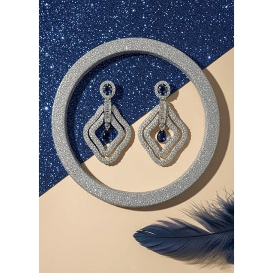 Generic Women's Brass Silver Plated Drop Earrings (Blue) Generic Women's Brass Silver Plated Drop Earrings (Blue)