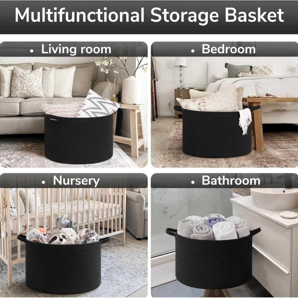 Generic Cotton Basket 14x12 Inch Storage Basket For Clothes With Out Lid (Black) Generic Cotton Basket 14x12 Inch Storage Basket For Clothes With Out Lid (Black)
