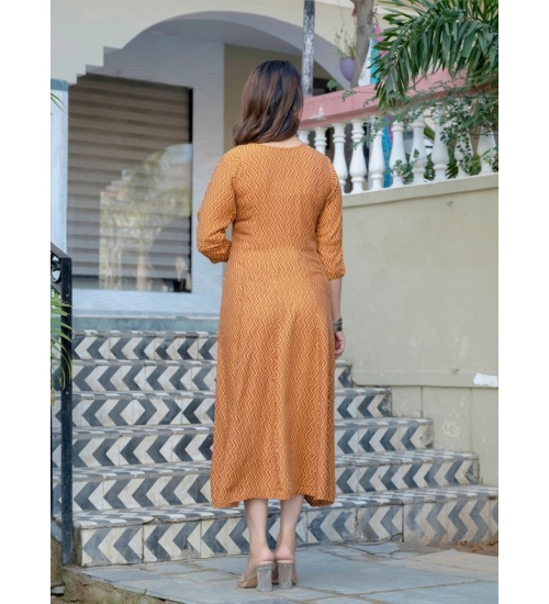 Generic Women's Rayon Print With Embroidery Work A-Line Kurti (Rust)