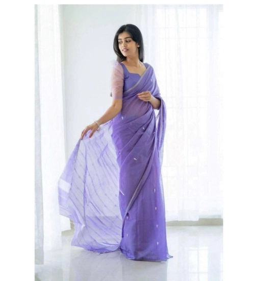 Generic Women's Soft Litchi Silk Jacquard Work Saree With Unstitched Blouse 5.5Mtr (Purple)
