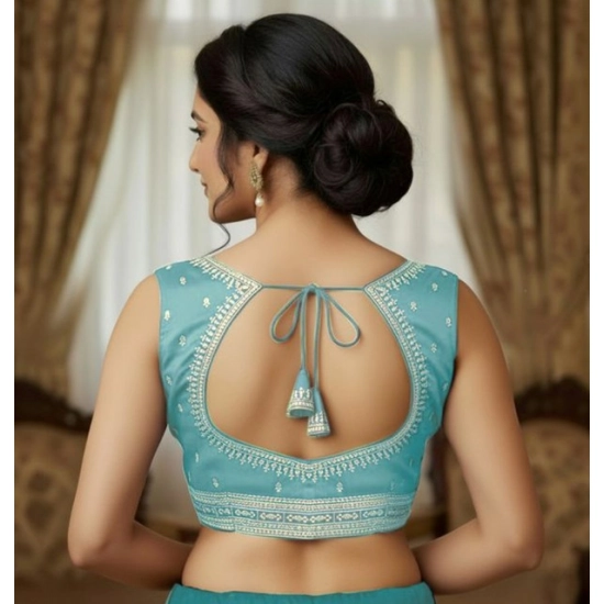 Generic Women's Zimmi Choo Sequin Work V-Neck Padded Blouse (Sky Blue 38 Ready (Self Alterable 36–40)