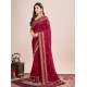 Generic Women's Vichitra Silk Embroidery Work Saree With Unstitched Blouse 5.5Mtr (Red)