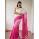 Generic Women's Linen Printed Saree With Unstitched Blouse 5.5Mtr (Pink)