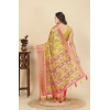 Generic Women's Cotton Silk Floral Printed Saree With Unstitched Blouse 5.5Mtr (Yellow)