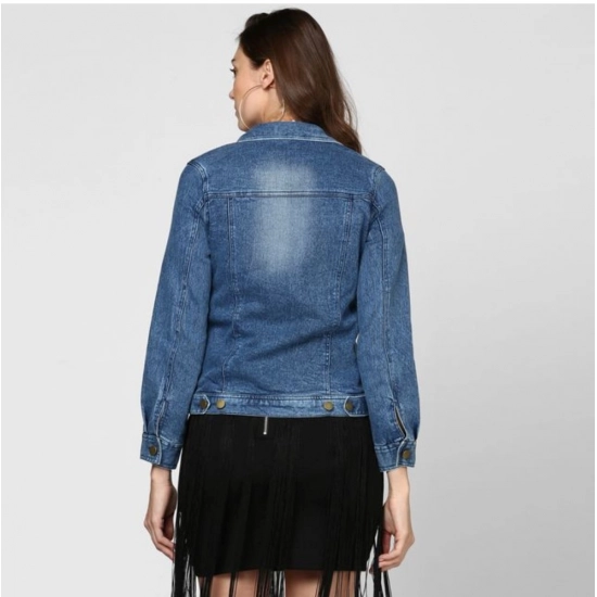 Generic Women's Denim Washed Long Sleeves Jacket (Blue)