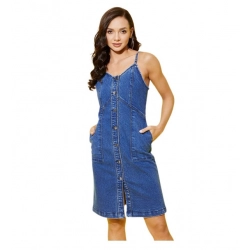 Generic Women's Denim Washed Shoulder Straps Dress (Blue)