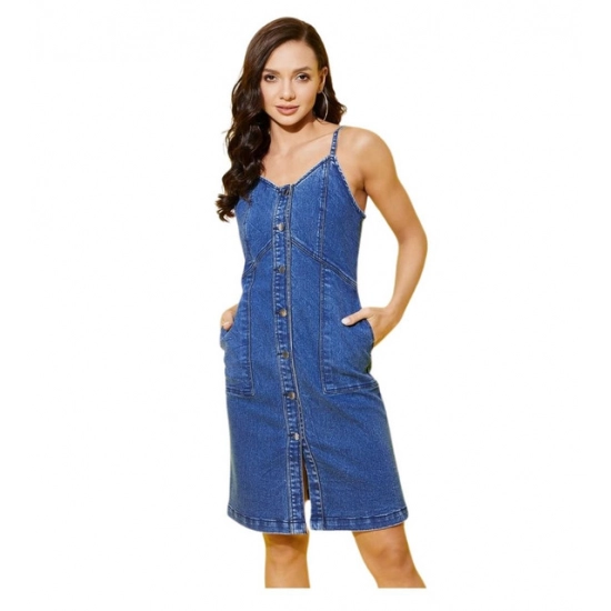 Generic Women's Denim Washed Shoulder Straps Dress (Blue) Generic Women's Denim Washed Shoulder Straps Dress (Blue)