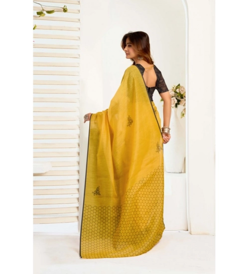 Generic Women's Linen Cotton Printed Ready To Wear Saree With Unstitched Blouse 5.5 Mtr (Yellow) Generic Women's Linen Cotton Printed Ready To Wear Saree With Unstitched Blouse 5.5 Mtr (Yellow)