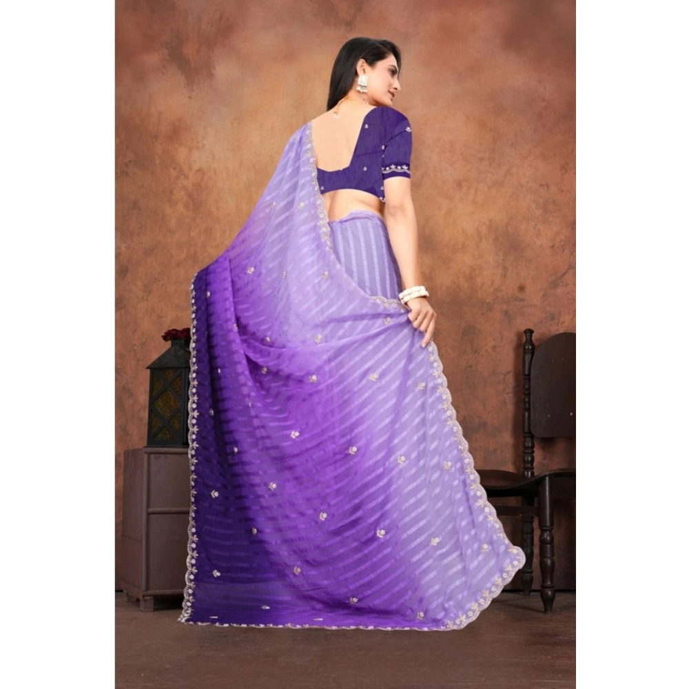 Generic Women's Chiffon Embroidred Saree With Unstitched Blouse 5.5Mtr (Purple) Generic Women's Chiffon Embroidred Saree With Unstitched Blouse 5.5Mtr (Purple)