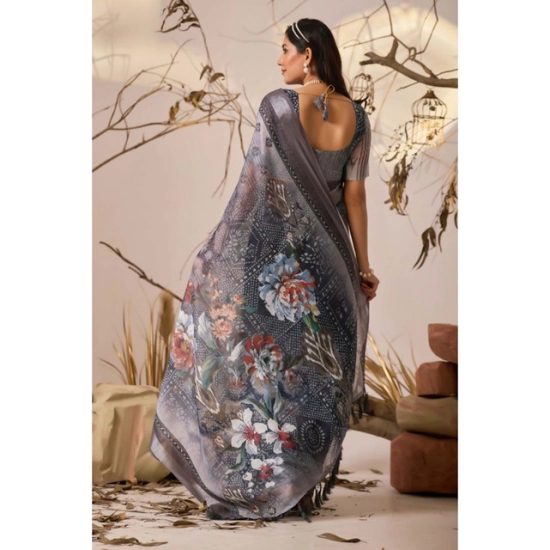 Generic Women's Faux_Linen Printed Saree With Unstitched Blouse 5.5Mtr (Light_Grey) Generic Women's Faux_Linen Printed Saree With Unstitched Blouse 5.5Mtr (Light_Grey)