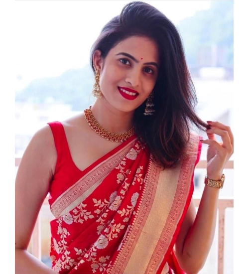 Generic Women's Soft Lichi Silk Printed Saree With Unstitched Blouse 5.5Mtr (Red)