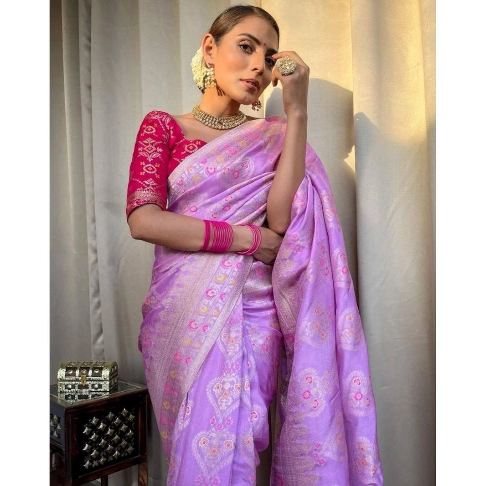 Generic Women's Soft Litchi Silk Jacquard Work Saree With Unstitched Blouse 5.5Mtr (Lavender) Generic Women's Soft Litchi Silk Jacquard Work Saree With Unstitched Blouse 5.5Mtr (Lavender)