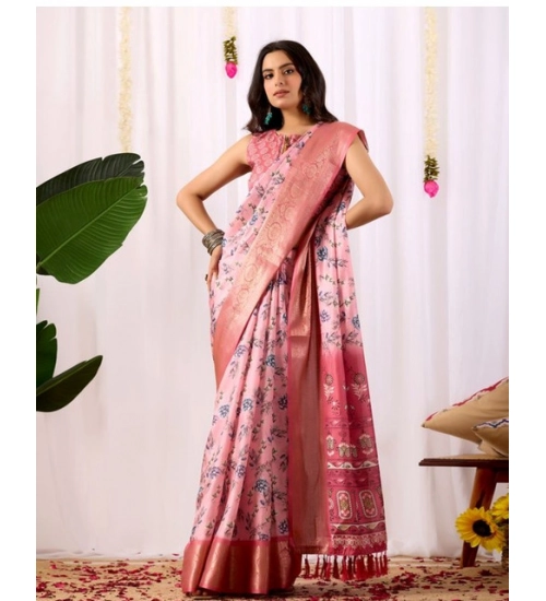 Generic Women's Faux_Banarasi_Silk Printed Saree With Unstitched Blouse 5.5Mtr (Light_Pink)