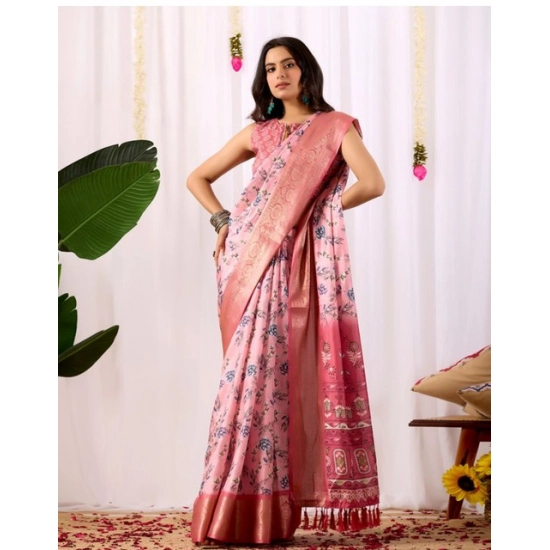 Generic Women's Faux_Banarasi_Silk Printed Saree With Unstitched Blouse 5.5Mtr (Light_Pink)