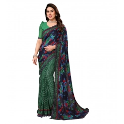 Generic Women's Georgette Printed Saree With Unstitched Blouse 5.5Mtr (Green)