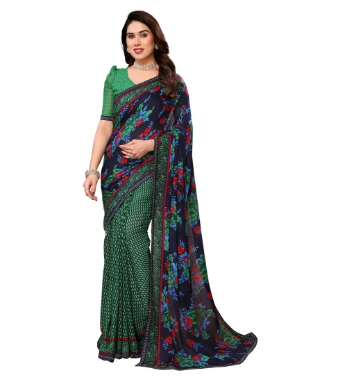 Generic Women's Georgette Printed Saree With Unstitched Blouse 5.5Mtr (Green)