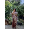 Generic Women's Faux_Tussar Geometric_Print Saree With Unstitched Blouse 5.5Mtr (Coffee)